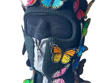 Black All Over Butterfly zip up Balaclava, ski mask