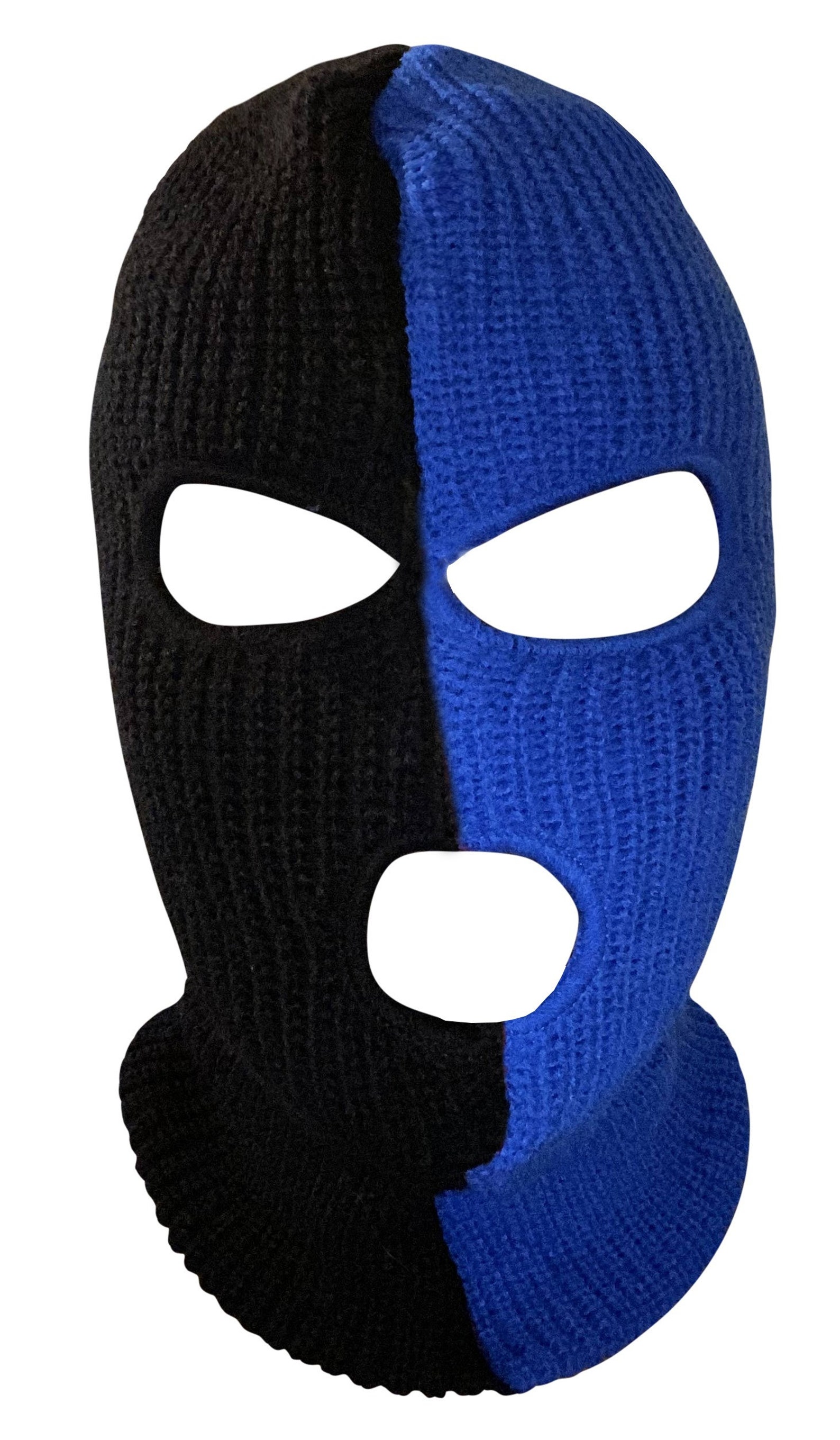 Ski Mask Blue and Black Two Tone 3 Holes Half Blue Half Black Etsy
