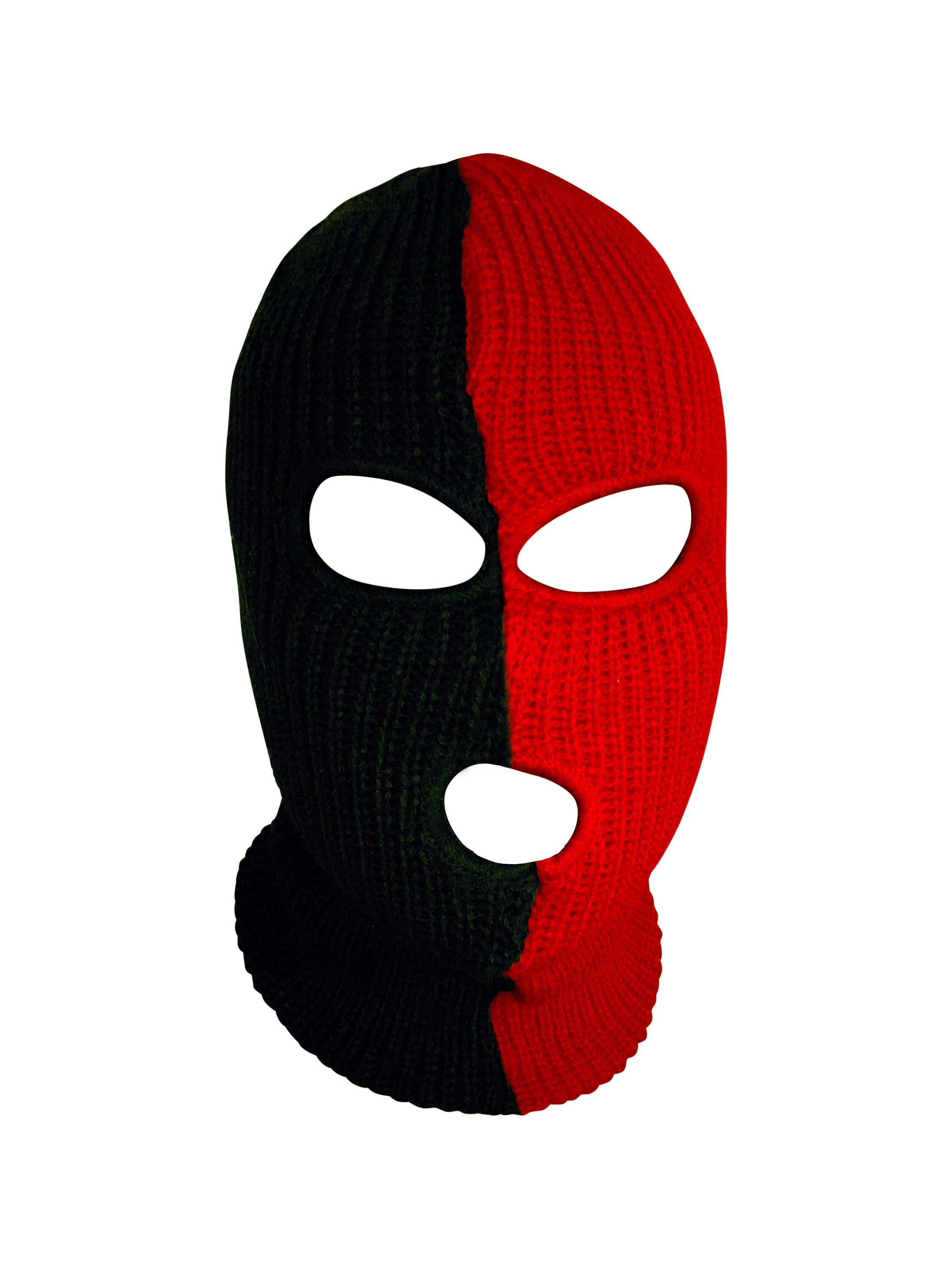 Ski Mask Red and Black Two Tone 3 Holes Half Red Half Black
