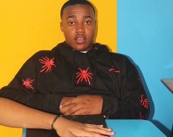 Spider  Hoodie  Black with Red Spiders