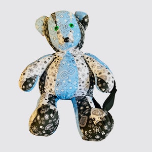Backpack n Pillow Teddy Bear Bandana Print Blue black White plush toy Giant 36 inch
