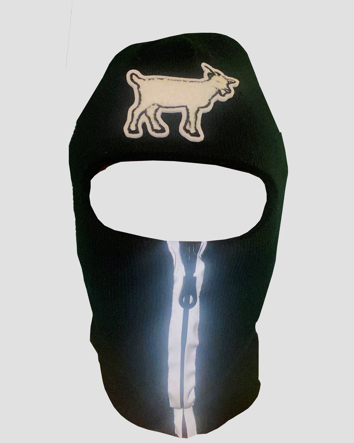Black Reflective Zip up Balaclava With White Goat Emblem Ski Etsy