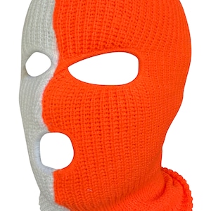 Ski Mask Half Orange Half White  colors 3 holes  Orange Ice Two Tone