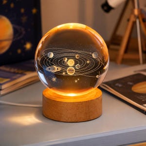 Kristallen bol van het zonnestelsel, 3D-planeetlamp, ruimte-led-nachtlampje, astronomiecadeau voor kinderen en volwassenen, kamerdecor Galaxy, cadeau ruimteliefhebber