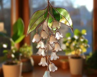 Decorazione da appendere alla finestra con mughetto in acrilico, motivo floreale botanico, regalo per mamma e nonna.