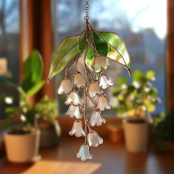 Lily of the Valley Suncatcher Acrylic Window Hanging, Botanical Flower Decor, Gift for Mom, Grandma Gift