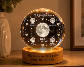 Personalized Father's Day Gift, Custom Moon Phase Crystal Ball Night Light, The Moon You Became Dad, Birthday Gift for Dad from Daughter Son