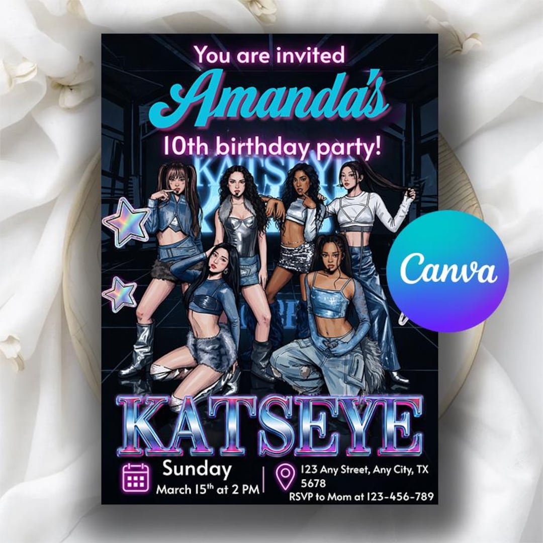 Group Invitation Message Girl Group Inspired | Birthday Invitation | Editable Canva Template ...