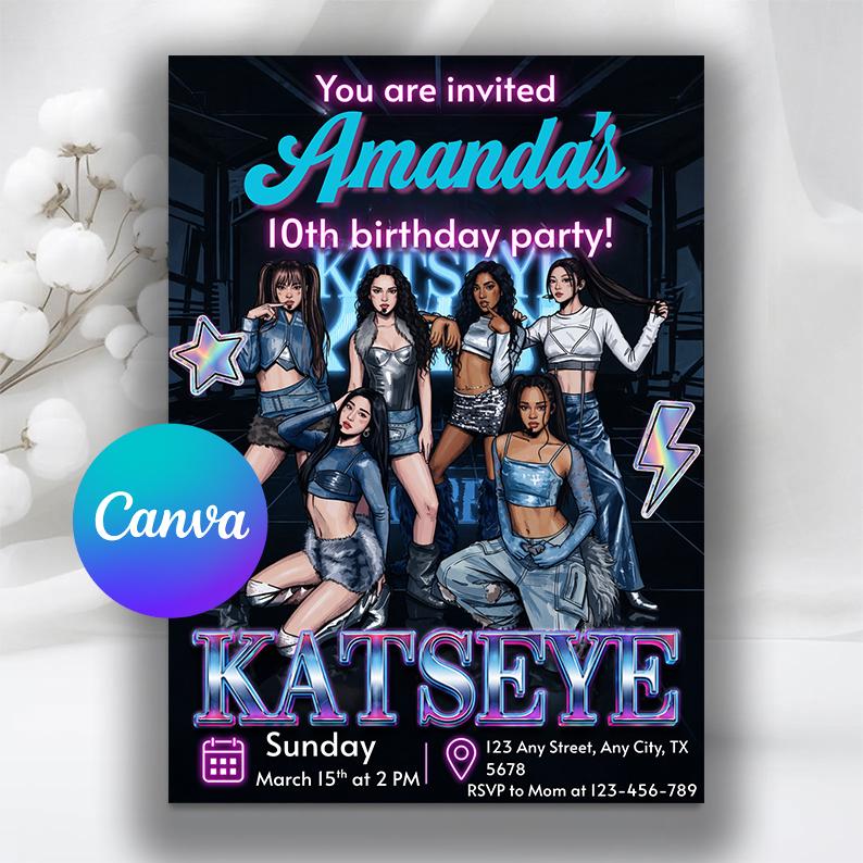 Girl Group Inspired | Birthday Invitation | Editable Canva Template ...