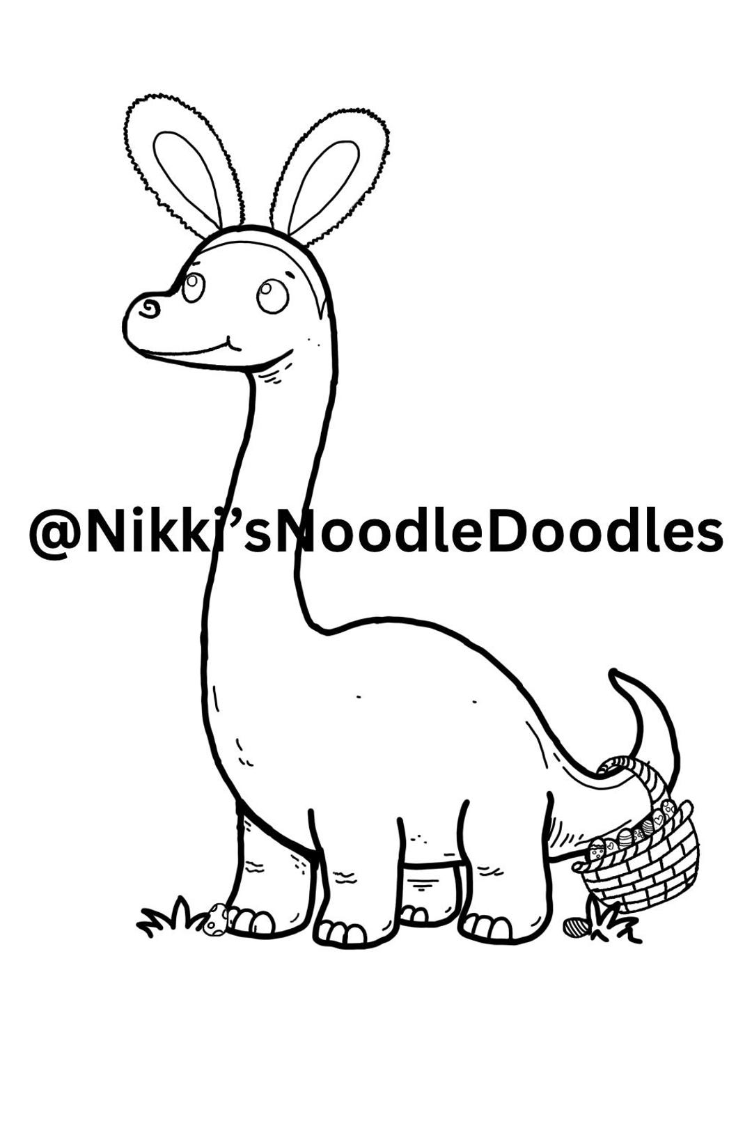 Easter Dinosaur Coloring Page | Brachiosaurus Bunny Ears, Easter Basket ...