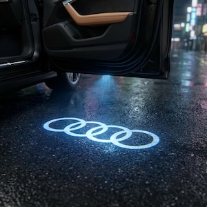 Audi Rings LED Door Projector Lights, Minimal Logo Welcome Lamp, Ghost Shadow Puddle Projection, Wireless Car Courtesy Light Kit Gift Set