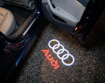 Audi Rings LED Door Projector Lights, Dual Color Logo Welcome Lamp, Ghost Shadow Puddle Projection, Wireless Car Courtesy Light Kit Gift