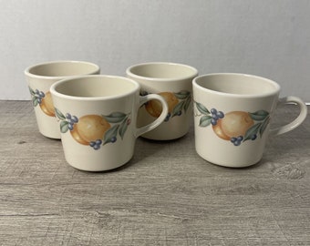 Set of 4 Corning Ware Abundance Cups Mugs Vintage Fruit Floral Tea Coffee