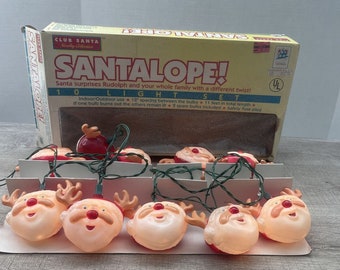 Vintage Santalope Christmas Lights Club Santa Novelty Santa with Antlers Box