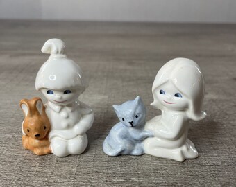 Goebel 602 Boy with Bunny Rabbit & 603 Girl with Cat Kitten Child Vintage