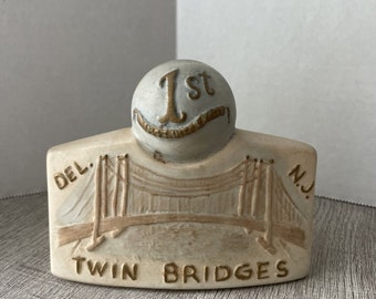 Vintage 1979 Signed Jim Beam Twin Bridges 10th Anniversary Commemorative Figure