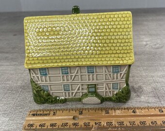 Rosenthal Netter Vintage Ceramic House Cottage Coin Bank Yellow Roof Small Japan