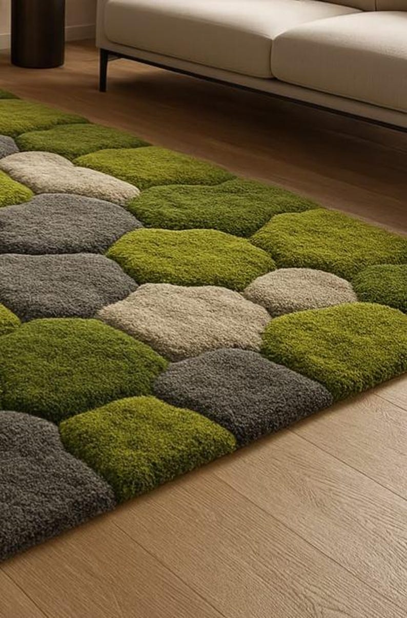 Moevment Rugs Hand Tufted Moss Rug, Sculpted Organic Stone Path Luxury Green Area ...