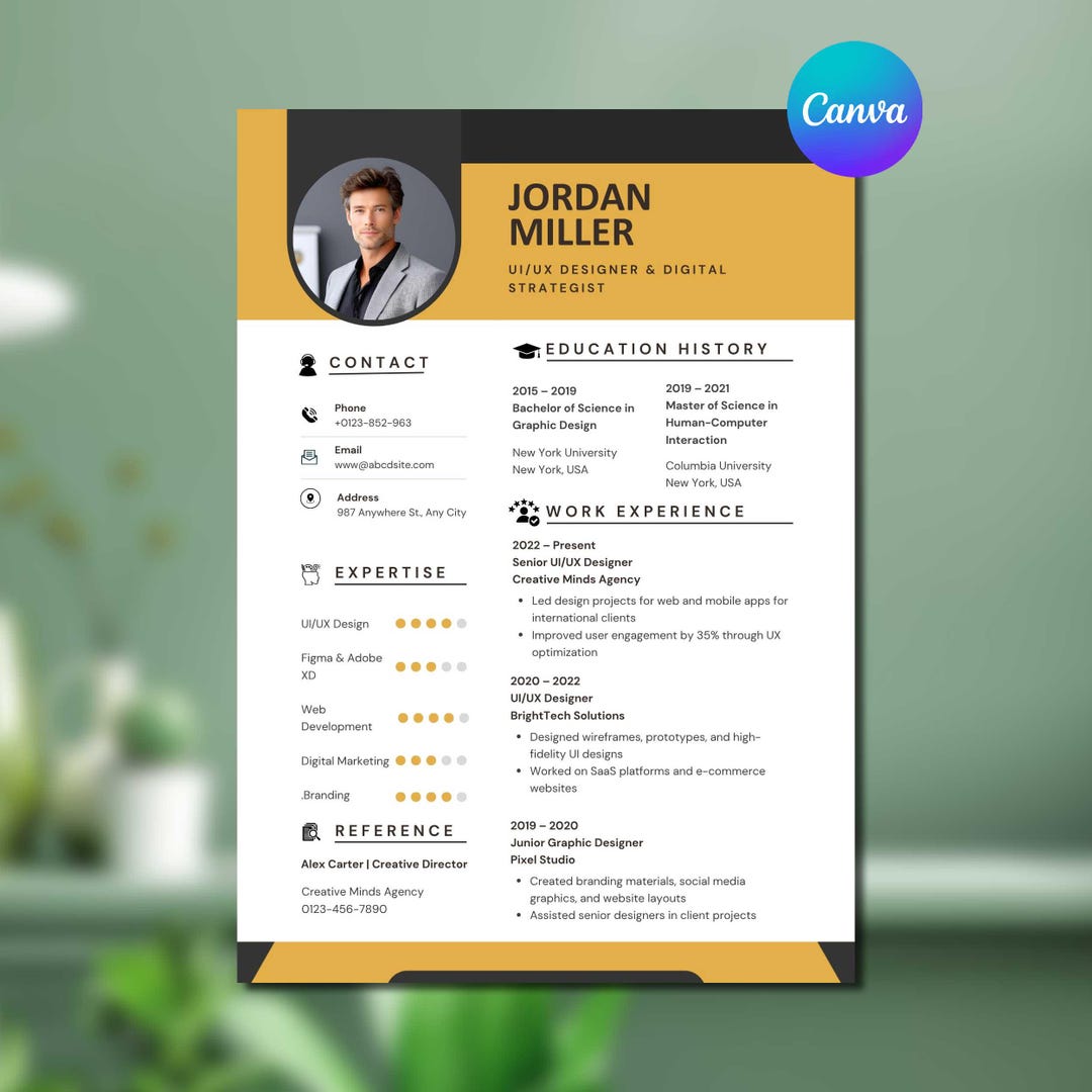 UI UX Designer CV Template, Modern 2-page Resume, Canva Editable ...