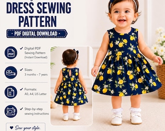 Baby Frock Sewing Pattern PDF, Kids Sewing Pattern, Girls Sleeveless Dress Tutorial, Toddlers Sewing, A0 A4 Patterns, Instant Download