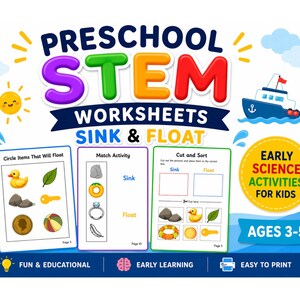 Preschool Worksheets, Science, Sink vs Float Learning Pack, Ages 3-5 (PDF)