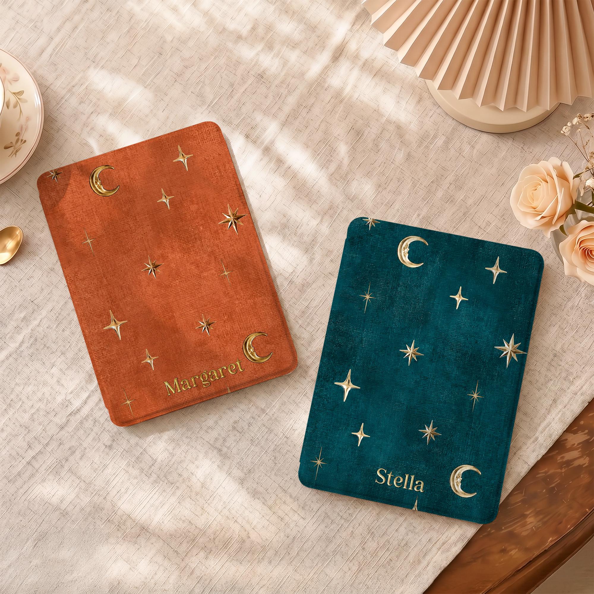 Retro Moon Stars Kindle Case with Strap for Paperwhite 12th 7" 11th 6.8", Celestial Detachable Cover for Kindle 11th 6", Colorsoft,Kobo Case
