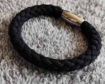 Black cotton bracelet with magnetic clasp, knotted sailing rope jewelry, minimalist men's bracelet, unisex jewelry gift