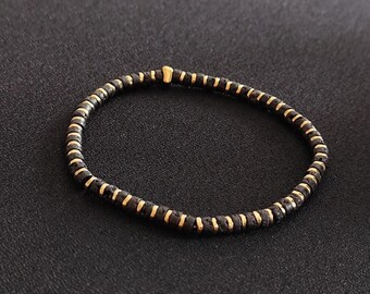HiShi bracelet made of black lava and golden hematite, 4 mm disc beads, gold-plated stainless steel elements, moisture-resistant, Black&Gold