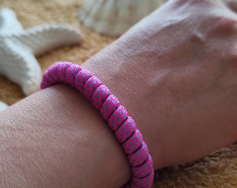 Handmade paracord bracelet in neon pink and blue with stainless steel magnetic clasp – nautical surfer look, gift for him and her