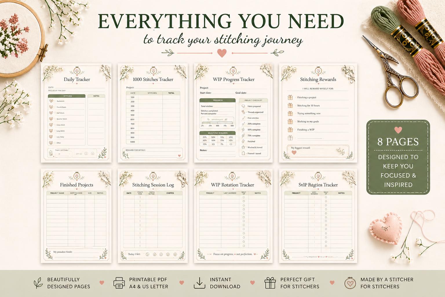 Printable Stitching Tracker Bundle | Cross Stitch, Embroidery Planner (PDF Download) - Etsy