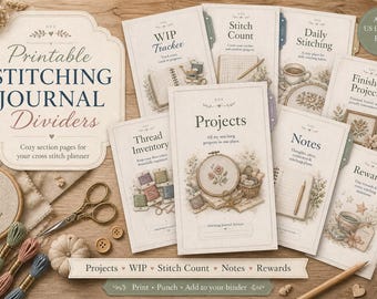 Embroidery Planner Dividers Printable | Stitching Journal Tabs | Binder Sections | Cross Stitch Organizer