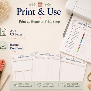 DMC Thread Tracker Bundle, Embroidery Planner, Cross Stitch Organizer (PDF Download)