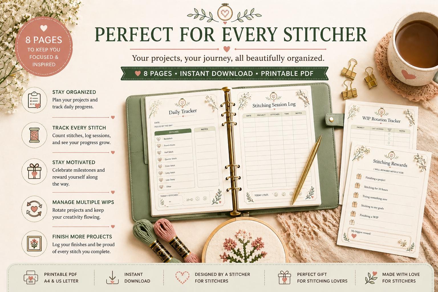 Printable Stitching Tracker Bundle | Cross Stitch, Embroidery Planner (PDF Download) - Etsy