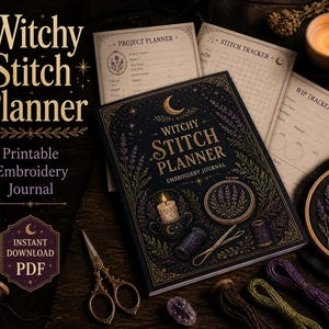 Witchy Stitch Planner, Broderidagbok, Korsstygnsspårare (PDF-nedladdning)