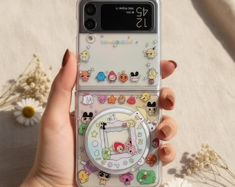 Kawaii Cartoon Flip Phone Case, Magnetic Stand, Chain Cover, Samsung Z Flip 3/4/5/6/7