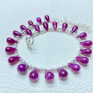 AAA Natural Ruby Drop Bracelet, Sterling Silver Clasp, Pear Shape Gemstone Jewelry gift for her  sep birthstone