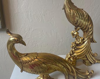 Pareja de esculturas de pavos reales de Syroco
