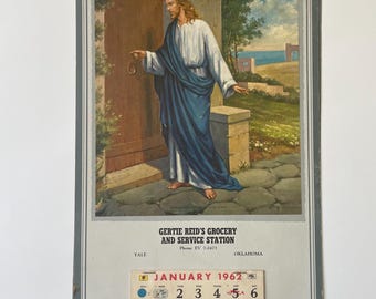 Calendario antiguo con una famosa ilustración de Jesús.