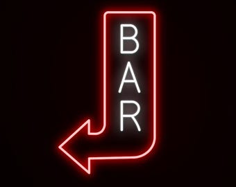 Bar Arrow Left Neon Sign, Waterproof Outdoor LED Arrow Light for Pub, Restaurant or Bar Entrance