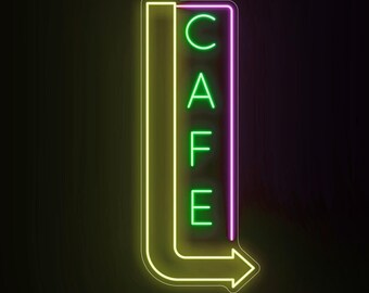 Coffee Bar Neon Sign with Vertical Arrow, Outdoor Waterproof Cafe Light, Exterior Business LED Sign