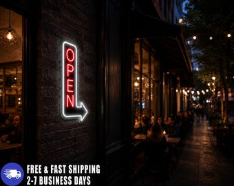 Open Neon Sign with Arrow, Battery Powered LED Business Sign, Store Open Light, Shop Wall Decor