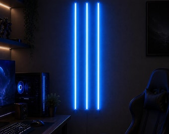 Battery Powered Line Neon Sign Wall Art, Wireless LED Gaming Setup Light, Modern Stripe Neon Decor