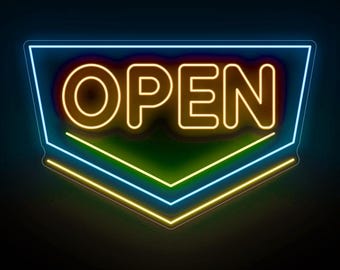 Horizontal LED Neon Open Sign for Business, Storefront Window Decor, Commercial Light Up Sign