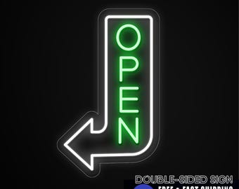 Double Sided Waterproof Open Neon Sign, Outdoor Vertical Arrow Custom Shop Neon Sign, Advertising Neon Art LED Open Sign Double Side