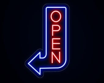 Outdoor LED Open Sign, Double Sided Neon Display with Arrow, Waterproof Cafe Storefront Sign
