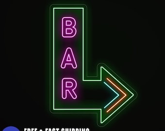 Custom Arrow Bar Neon Sign | Vintage LED Light for Home Pub Decor | Personalized Cocktail & Beer Sign | Directional Man Cave Wall Art