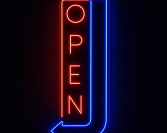 Vertical LED Neon Open Sign with Arrow, Waterproof Commercial Light Up Sign for Bar, Pub & Business Entrance Decor