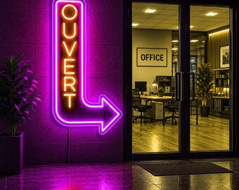 Vertical Ouvert LED Neon Sign with Arrow, Waterproof Storefront Light for Bar
