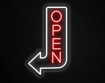 Battery Powered Vertical OPEN Neon Sign with Arrow, Acrylic LED Light for Coffee Shop Window