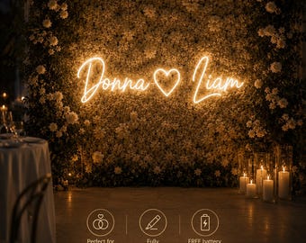 Custom LED Neon Name Sign, Battery Operated, Personalized Wedding Decor